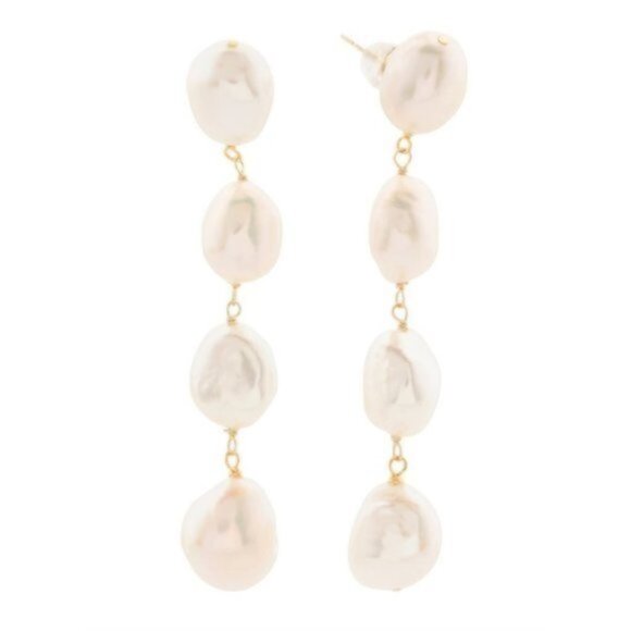 AMA TREASURES Made In The Usa 14kt Gold Freshwater Pearl Dangle Earrings 2 1/4in - Picture 1 of 5